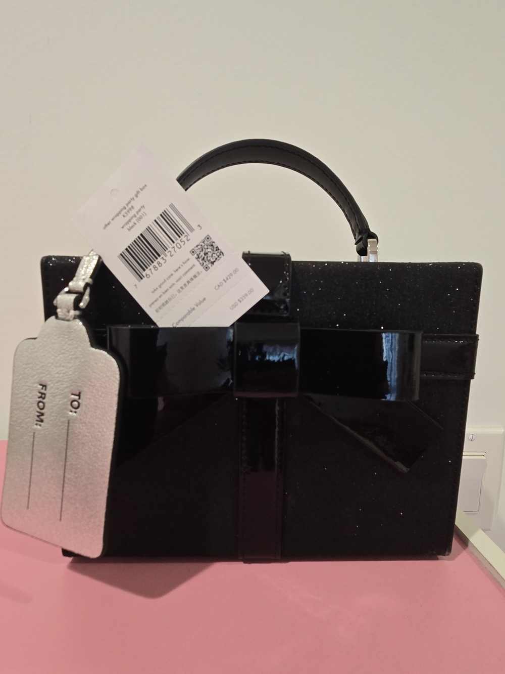 kate spade Black Mini Top-Handle Bag with Patent Bow NWT